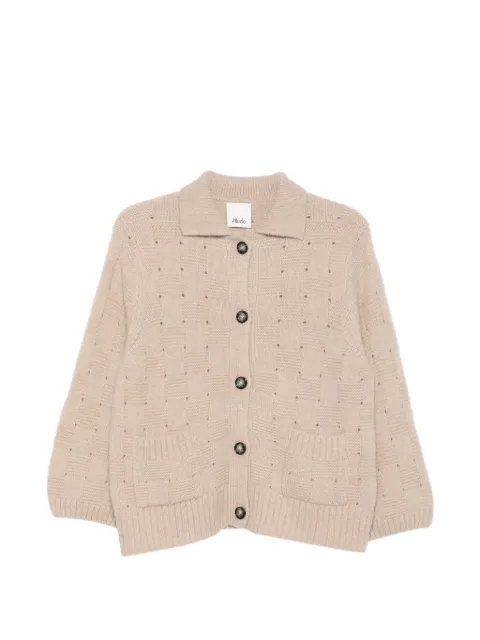 Allude check-knit button-up cardigan