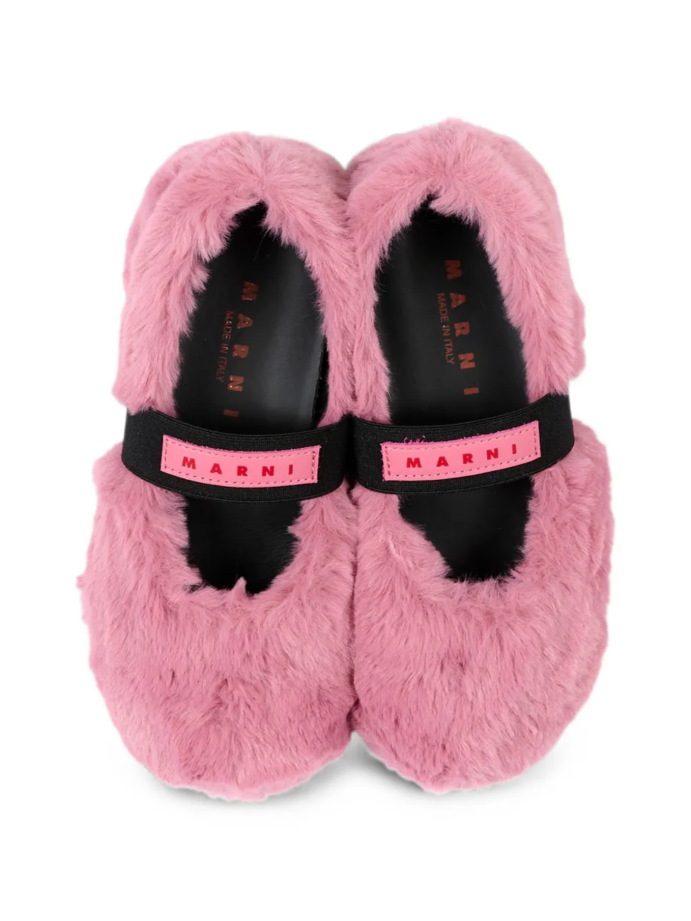 Marni Kids faux-fur elasticated-strap ballet flats Roze