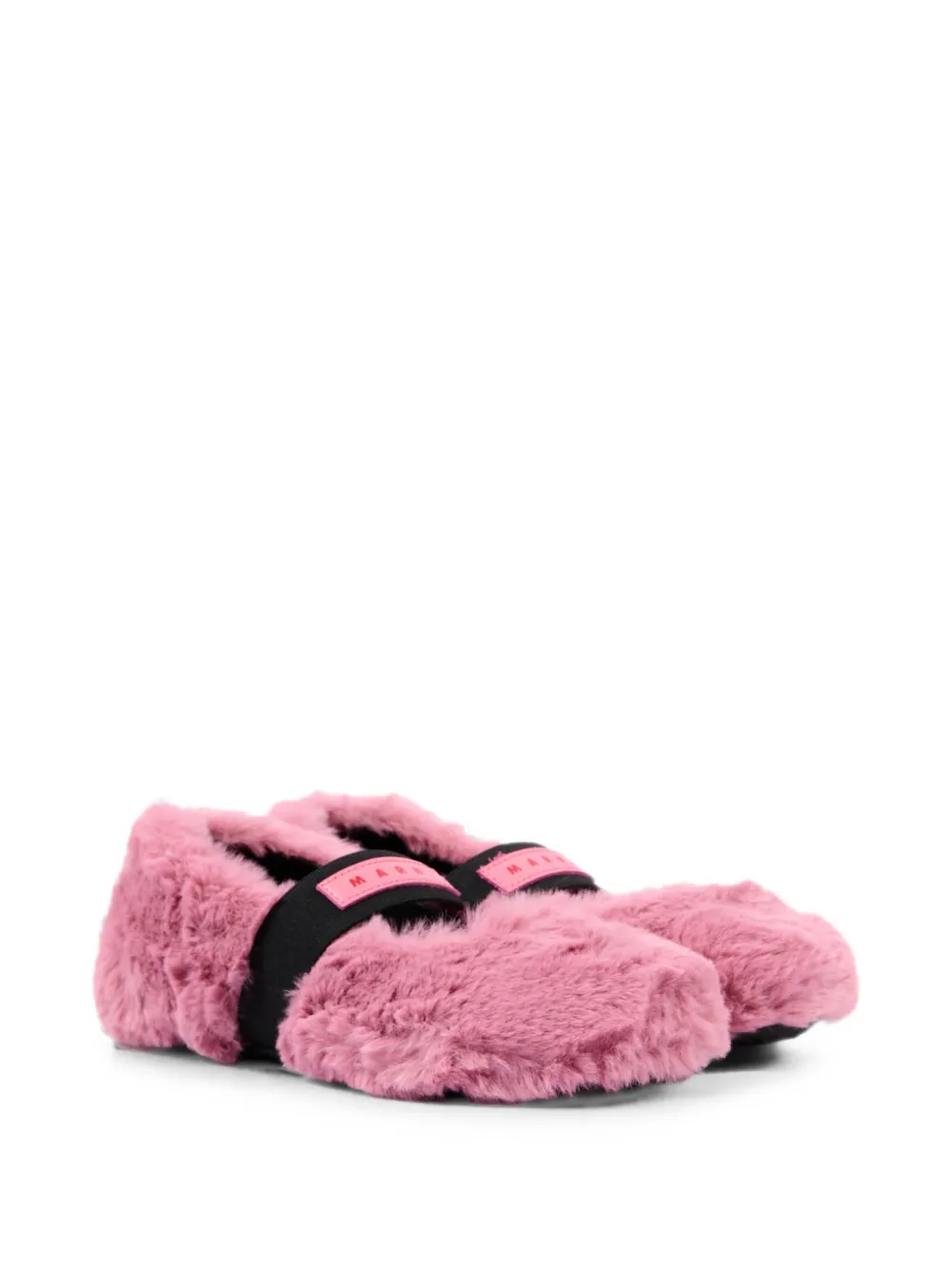 Marni Kids faux-fur elasticated-strap ballet flats - Rosa