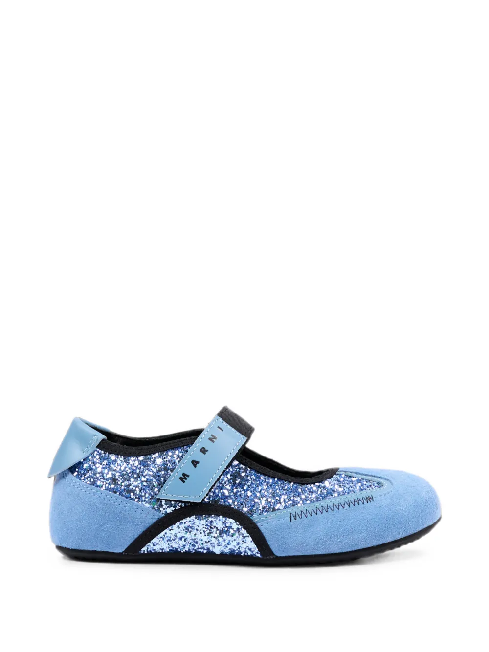 Marni Kids glitter-detail touch-strap ballet flats Blauw