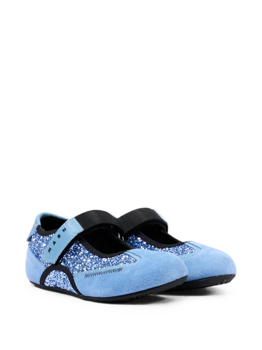 Marni Kids glitter-detail touch-strap ballet flats Blauw