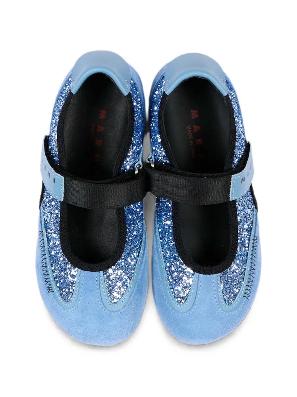 Marni Kids glitter-detail touch-strap ballet flats Blauw