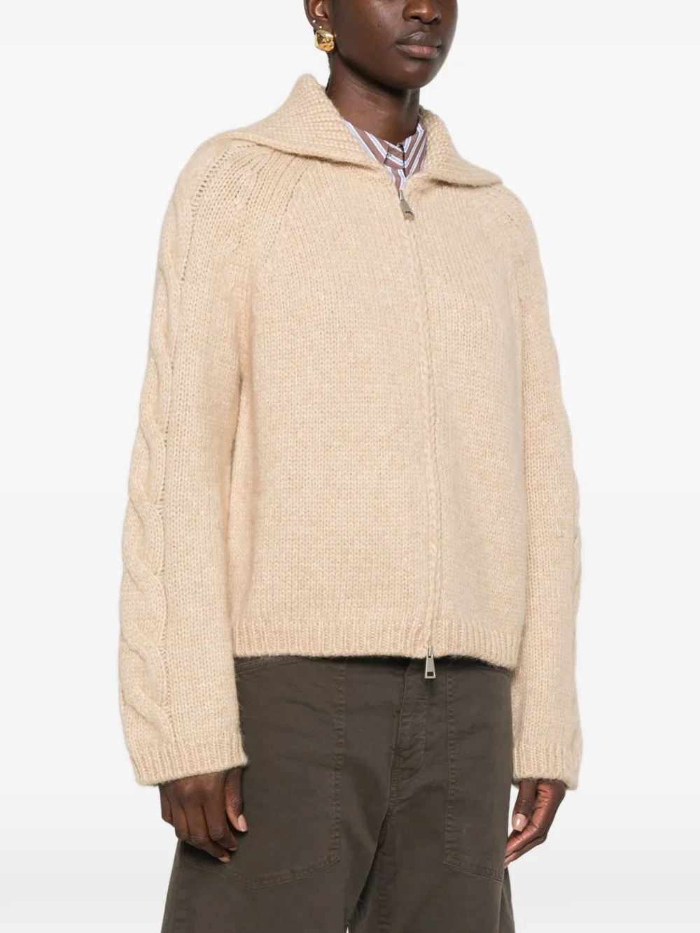 Moncler Kabelgebreide trui met rits Beige
