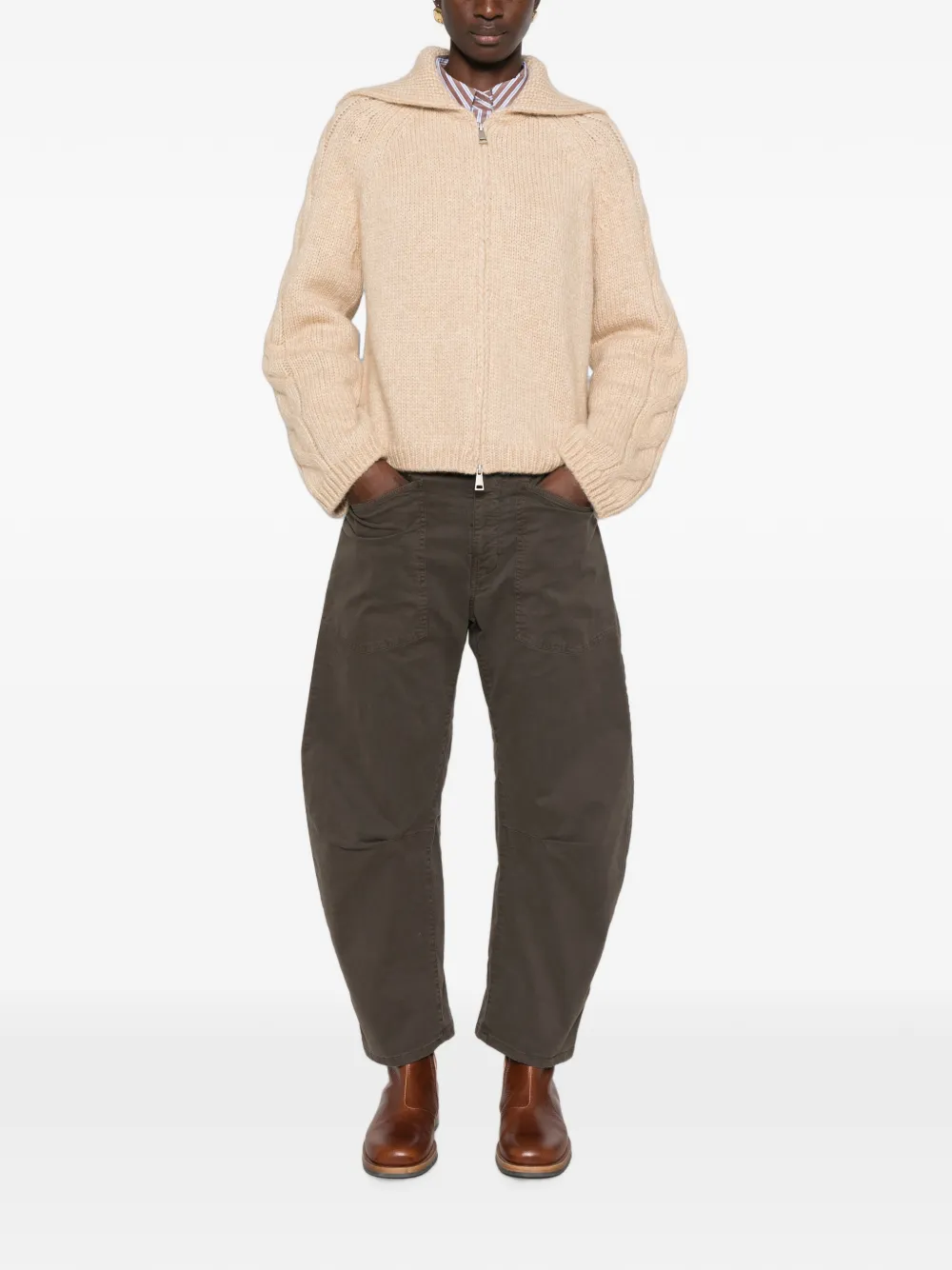Moncler Kabelgebreide trui met rits Beige