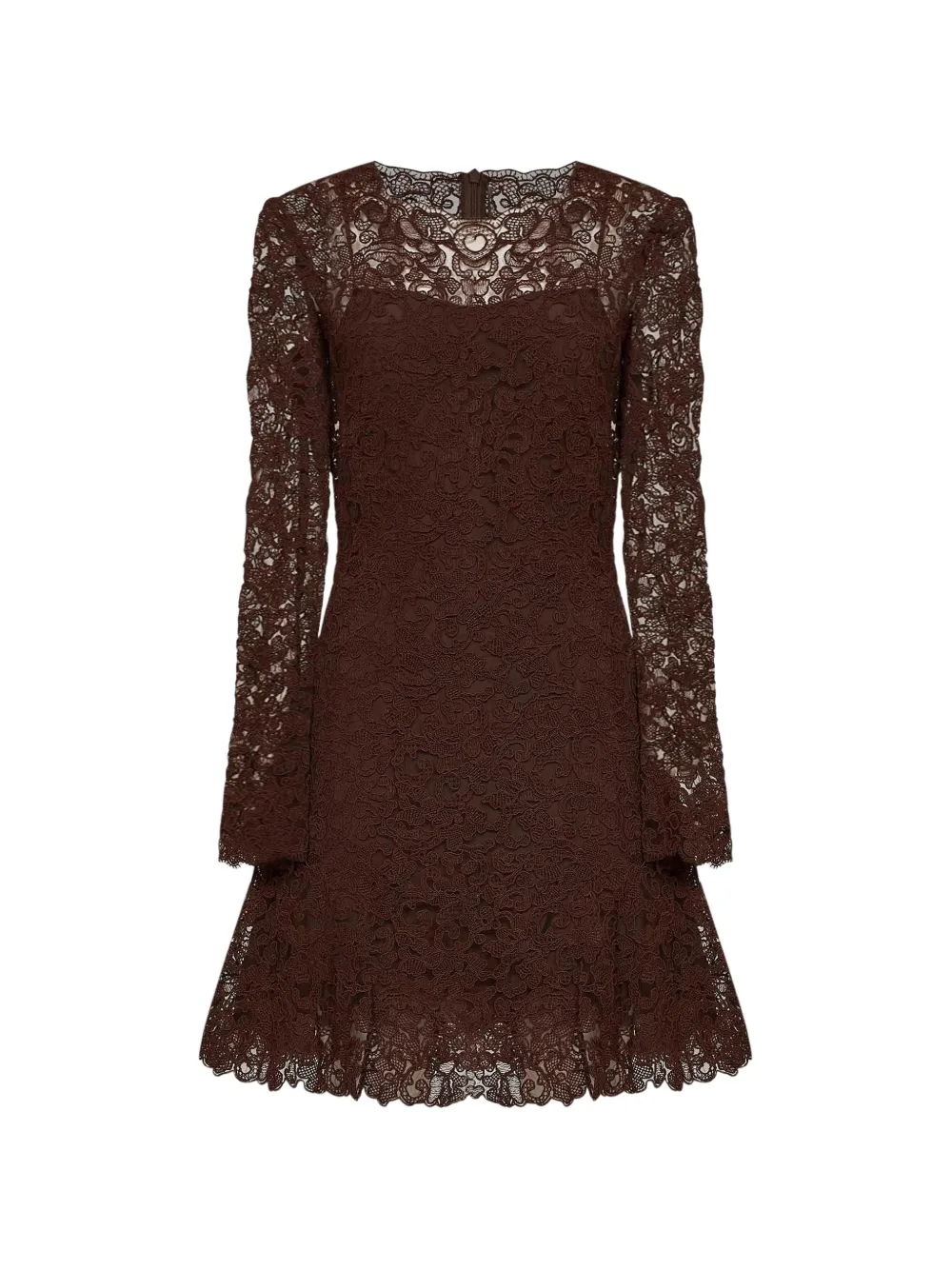 Ermanno Scervino long-sleeved scalloped lace A-line mini dress · 44