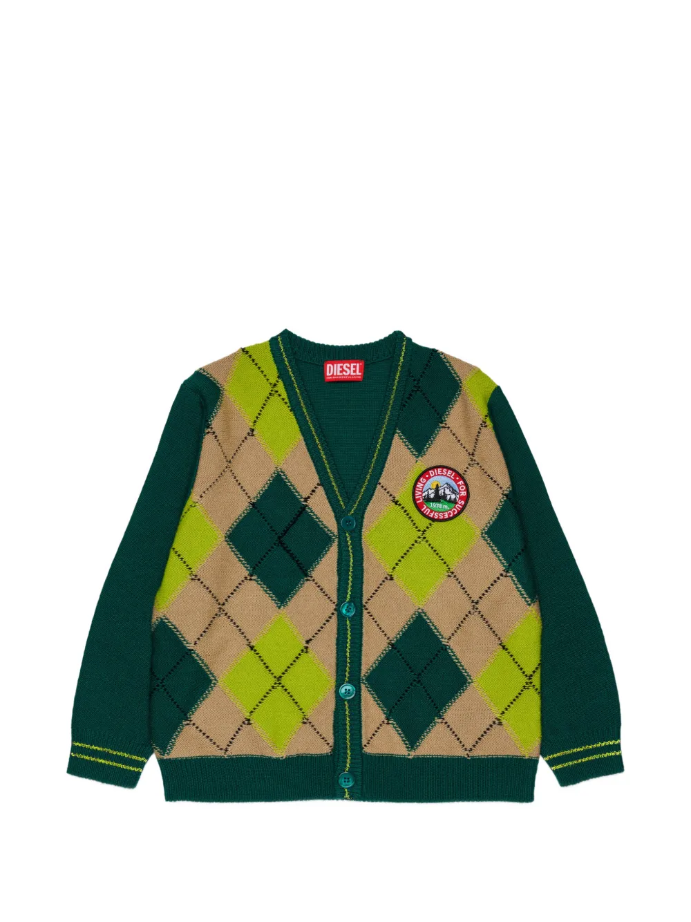 Diesel Kids wool-blend cardigan with argyle motif - Verde