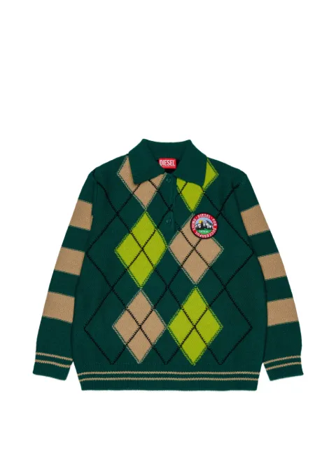 Diesel Kids wool-blend polo jumper with argyle motif