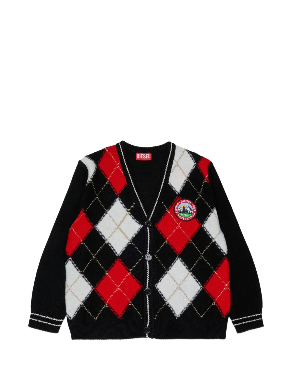 Diesel Kids wool-blend cardigan with argyle motif - Nero