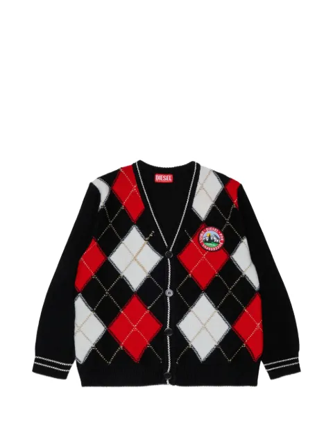 Diesel Kids wool-blend cardigan with argyle motif