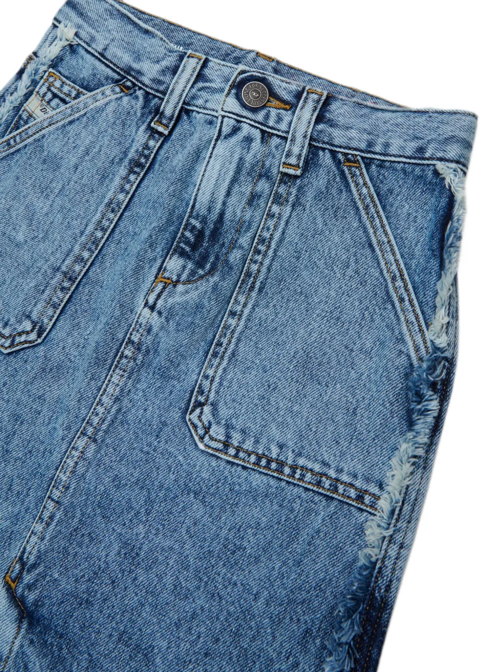 Diesel Kids Denim rok met roospatch en franje Blauw