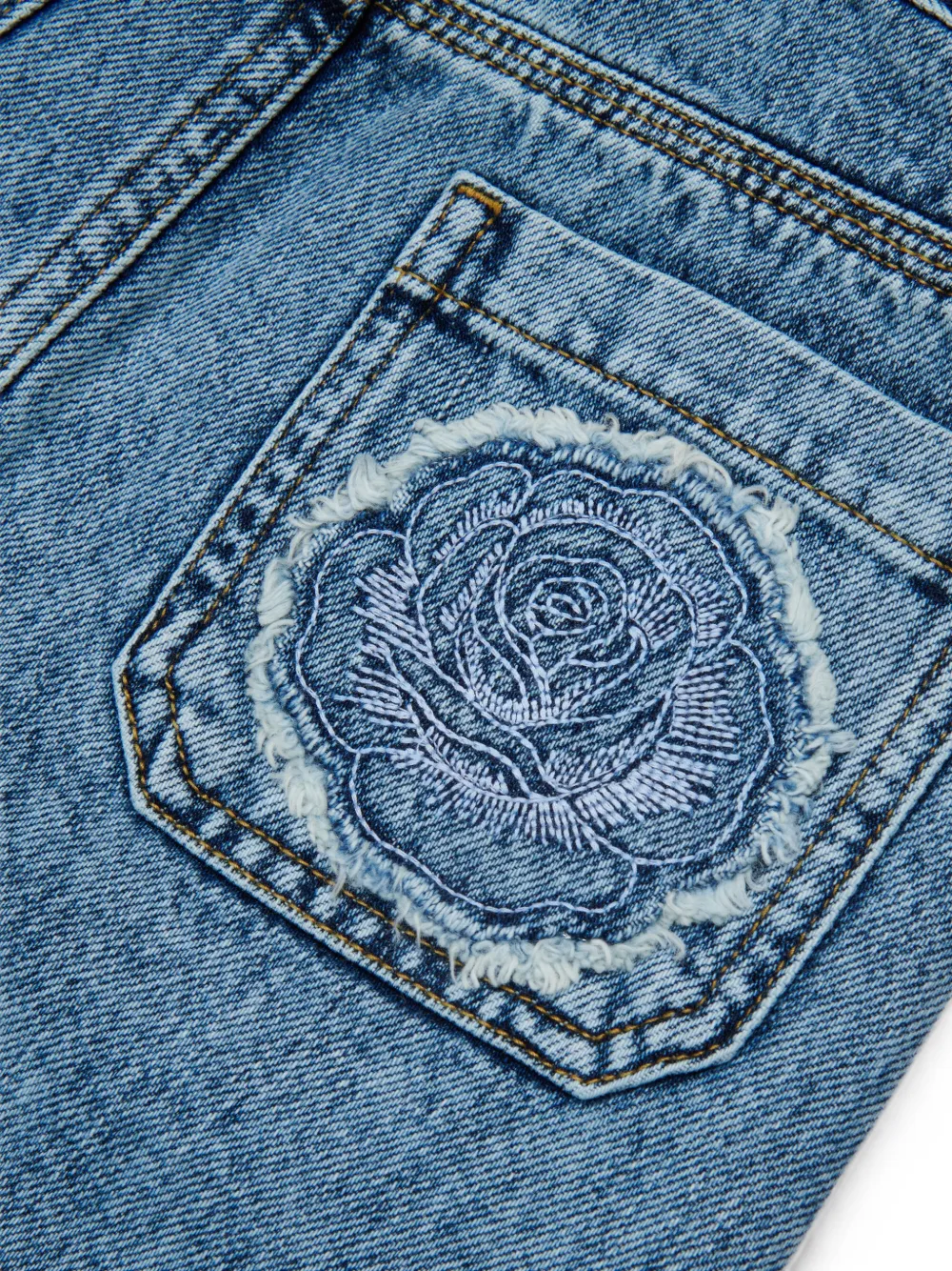 Diesel Kids Denim rok met roospatch en franje Blauw