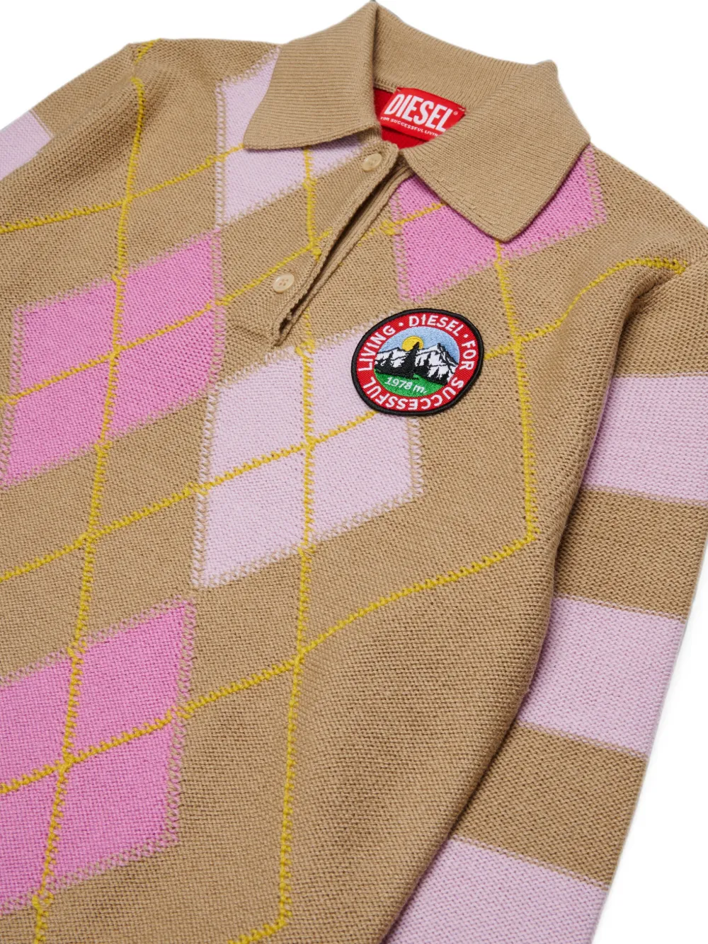Diesel Kids Polotrui van wolblend met argyle-patroon Beige