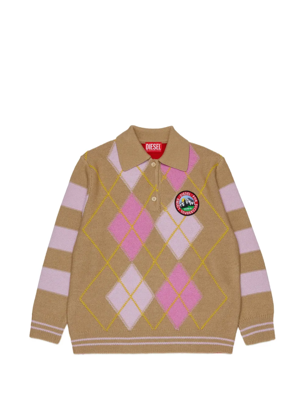 Diesel Kids wool-blend polo jumper with argyle motif - Toni neutri