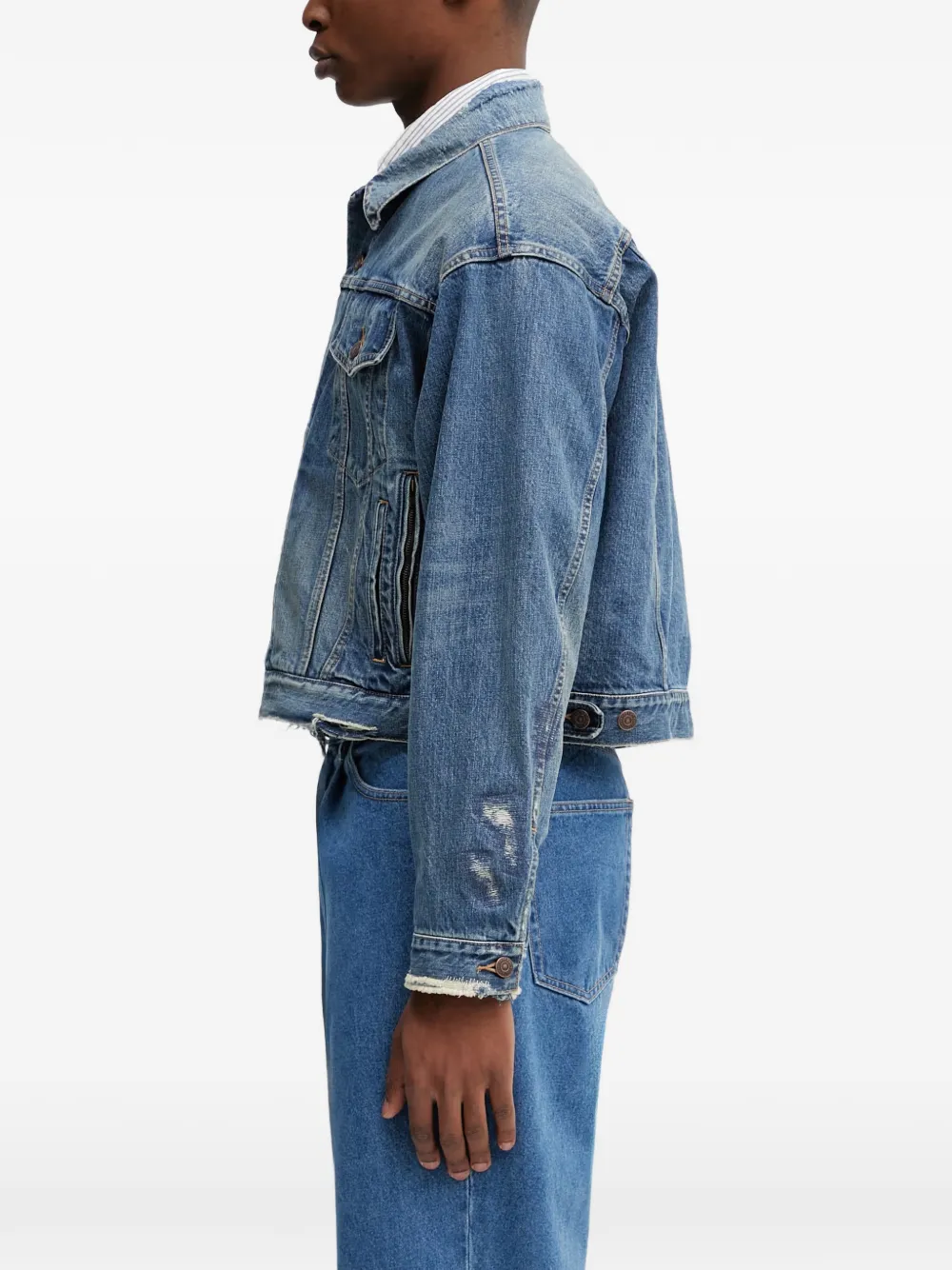 BEAMS Gerafeld denim jack Blauw