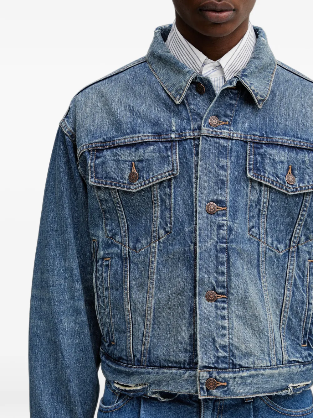 BEAMS Gerafeld denim jack Blauw