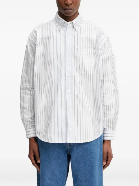 BEAMS vertical-stripe patch-pocket shirt