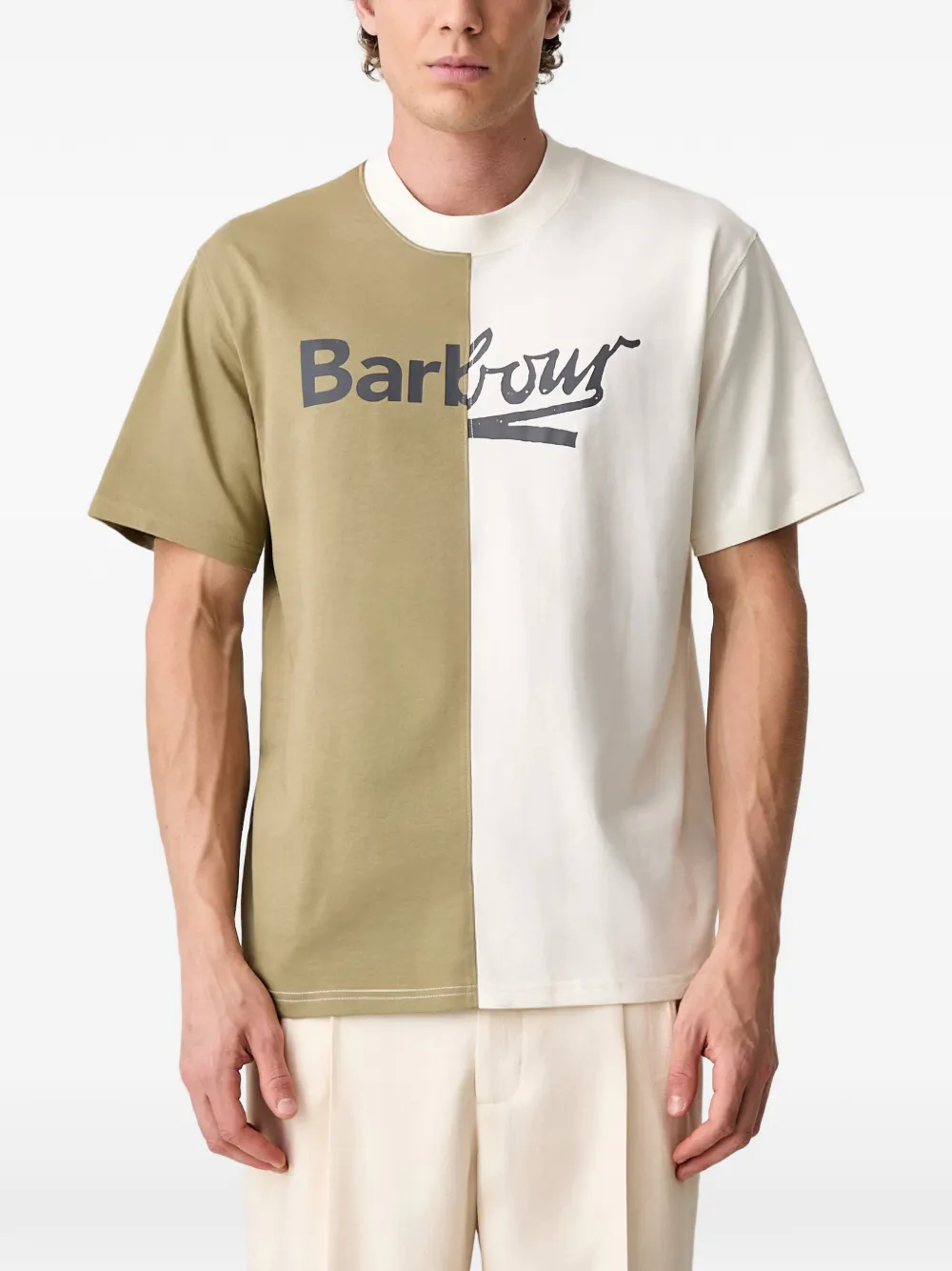 Barbour футболка с логотипом и вставками | нейтральные цвета | Image 1