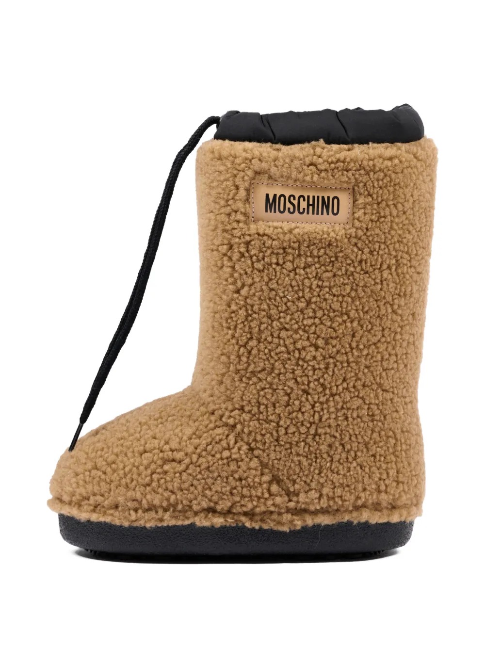 Moschino Kids logo-patch faux-shearling boots Beige
