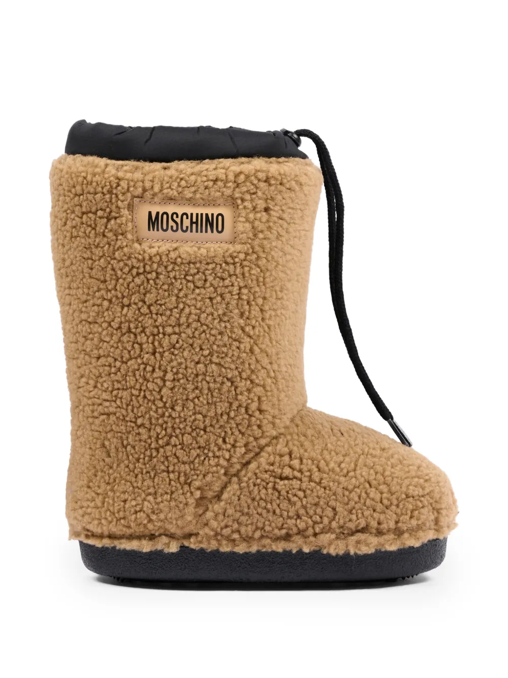 Moschino Kids logo-patch faux-shearling boots Beige