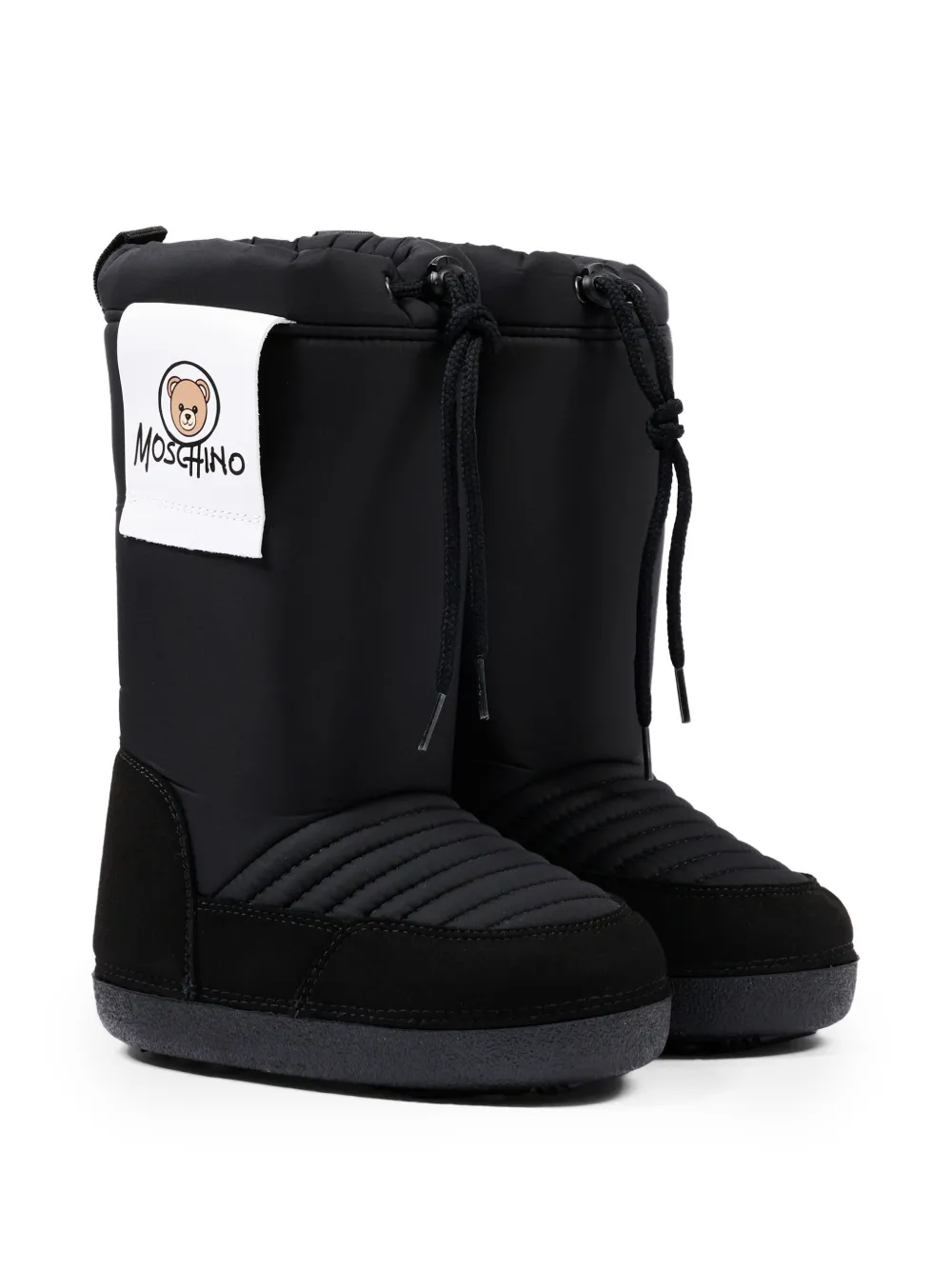 Moschino Kids logo-patch quilted boots Zwart