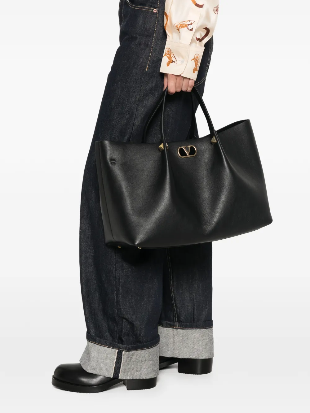 Valentino Garavani VLogo Signature leren shopper Zwart