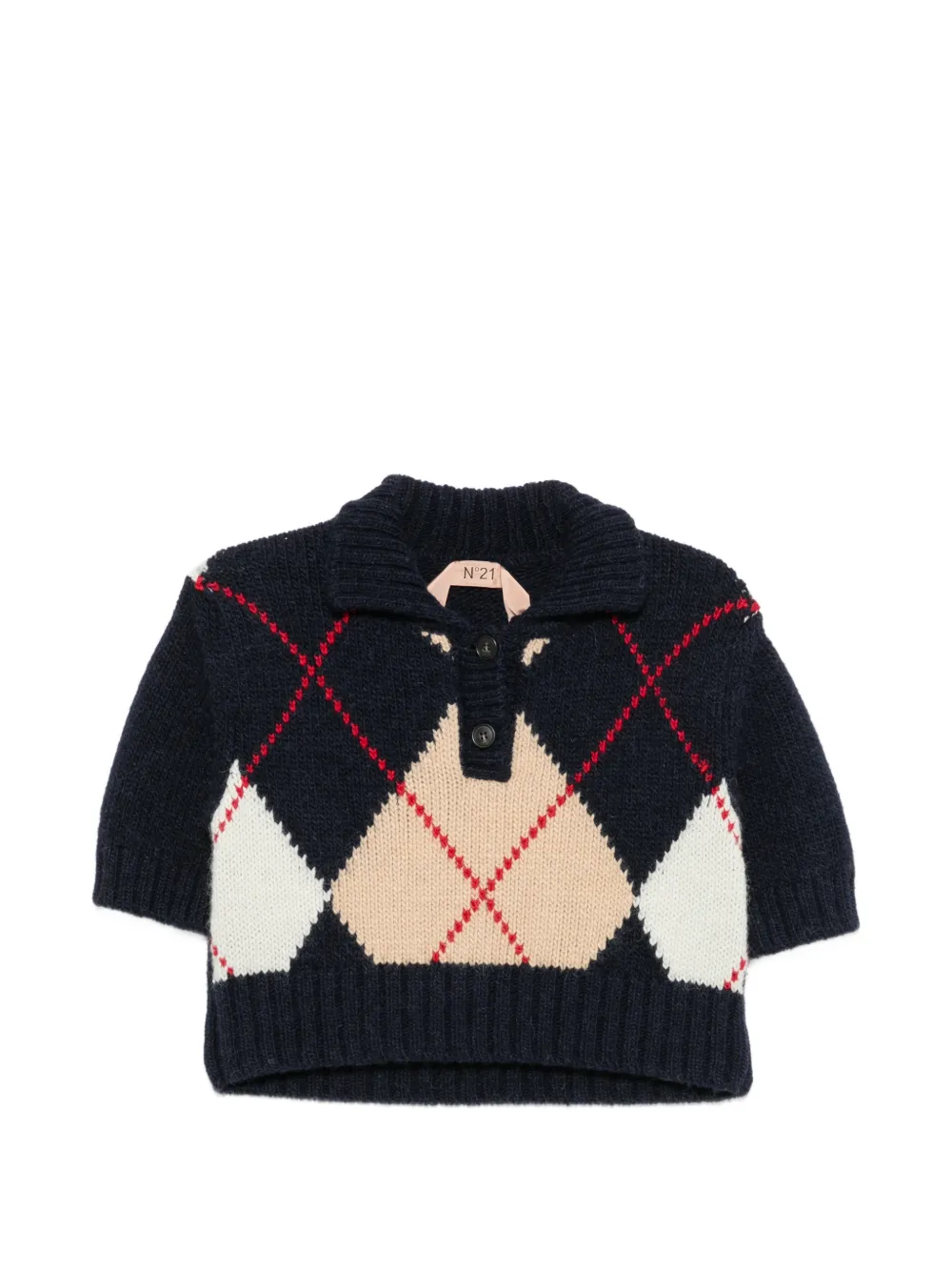 Nº21 argyle-knit cropped sweater