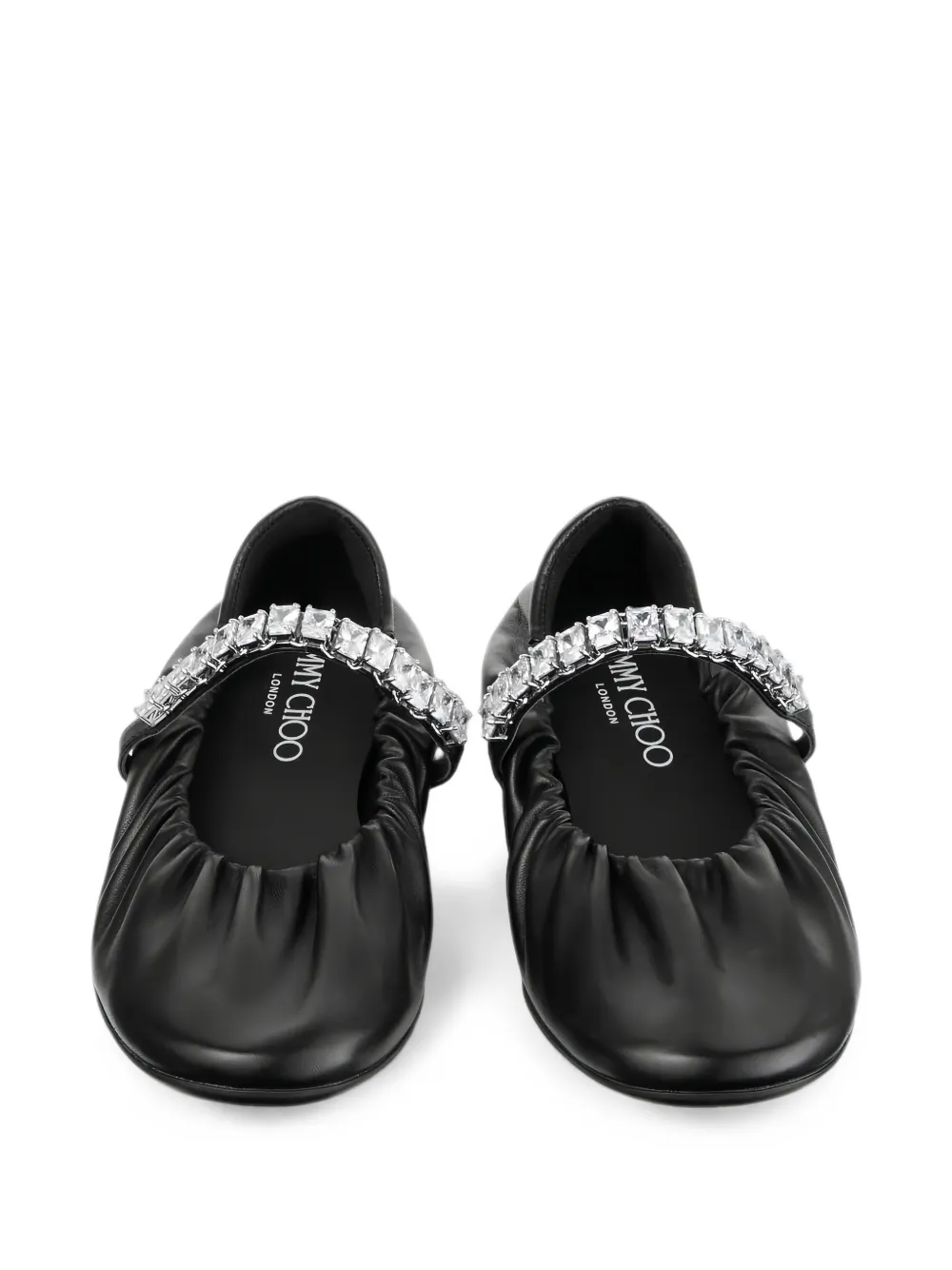 Jimmy Choo Jade zachte nappaleren ballerina's met kristallen band Zwart