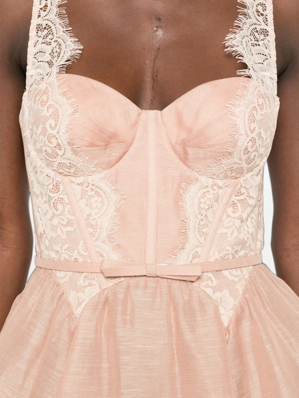 ZIMMERMANN Mini-jurk met kanten afwerking en ceintuur Roze