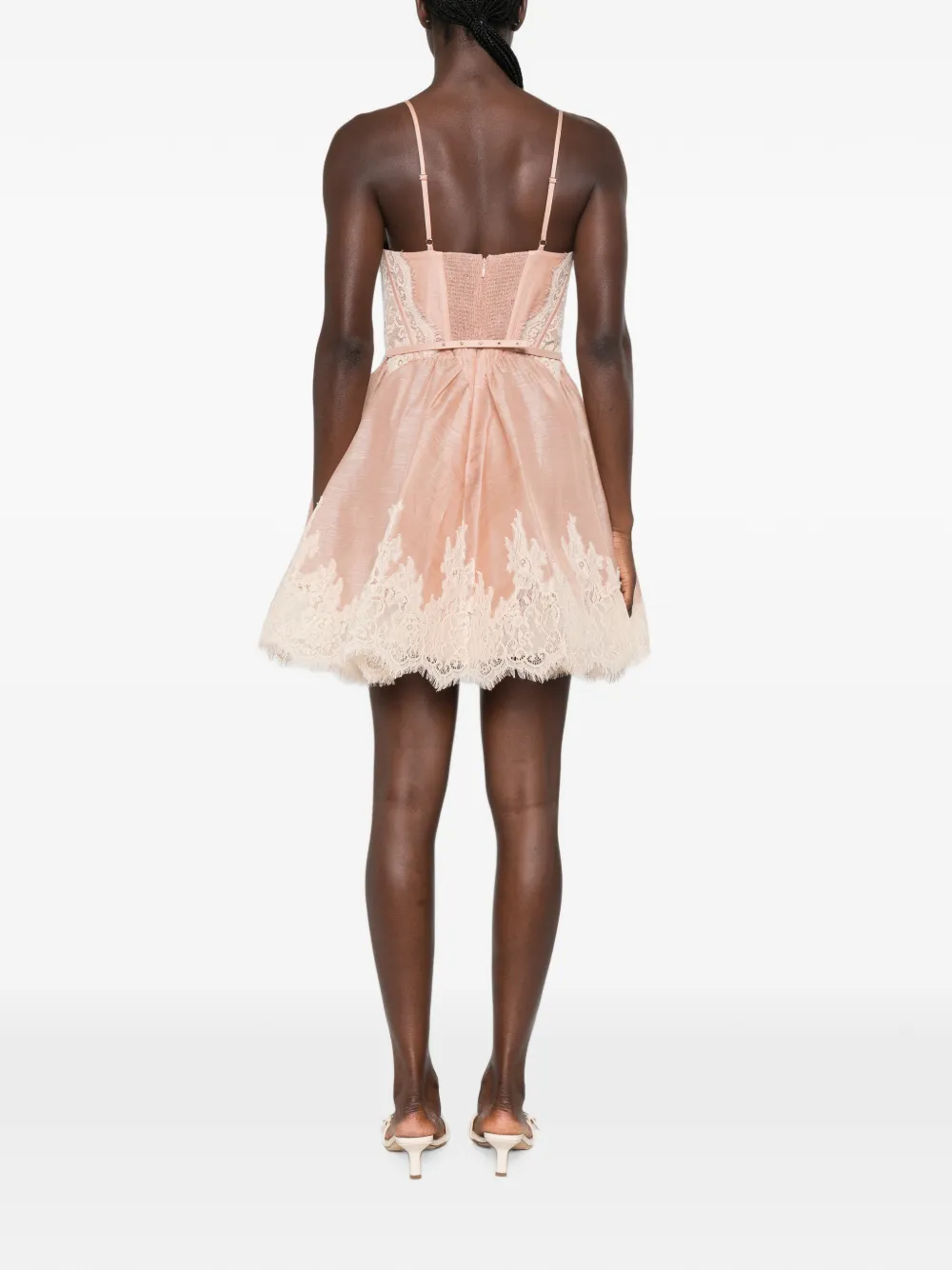 ZIMMERMANN Mini-jurk met kanten afwerking en ceintuur Roze