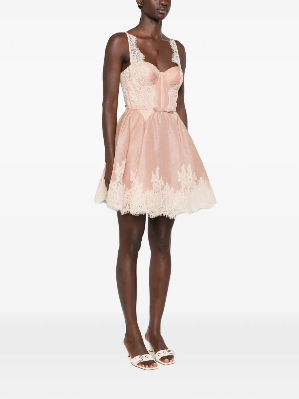 ZIMMERMANN Mini-jurk met kanten afwerking en ceintuur Roze