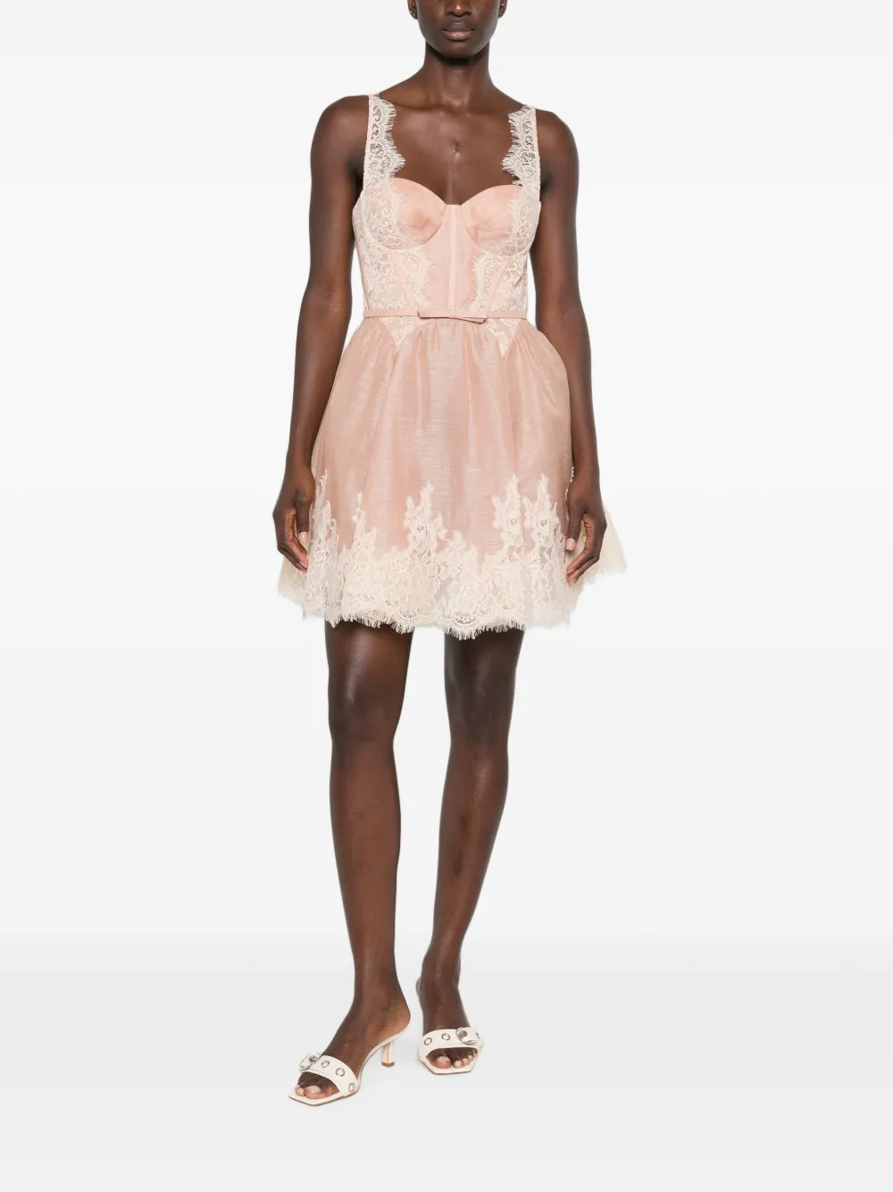 ZIMMERMANN Mini-jurk met kanten afwerking en ceintuur Roze