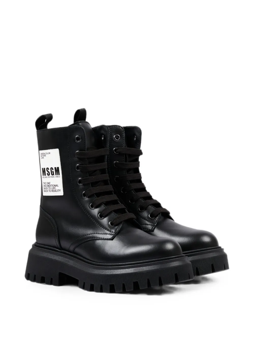 MSGM Kids logo-patch lace-up ankle boots - Nero