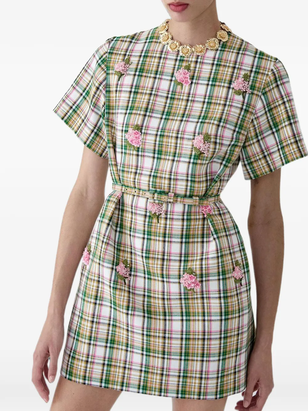 Carolina Herrera Verfraaide geruite mini-jurk Wit