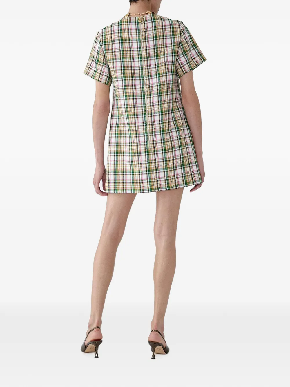 Carolina Herrera Verfraaide geruite mini-jurk Wit