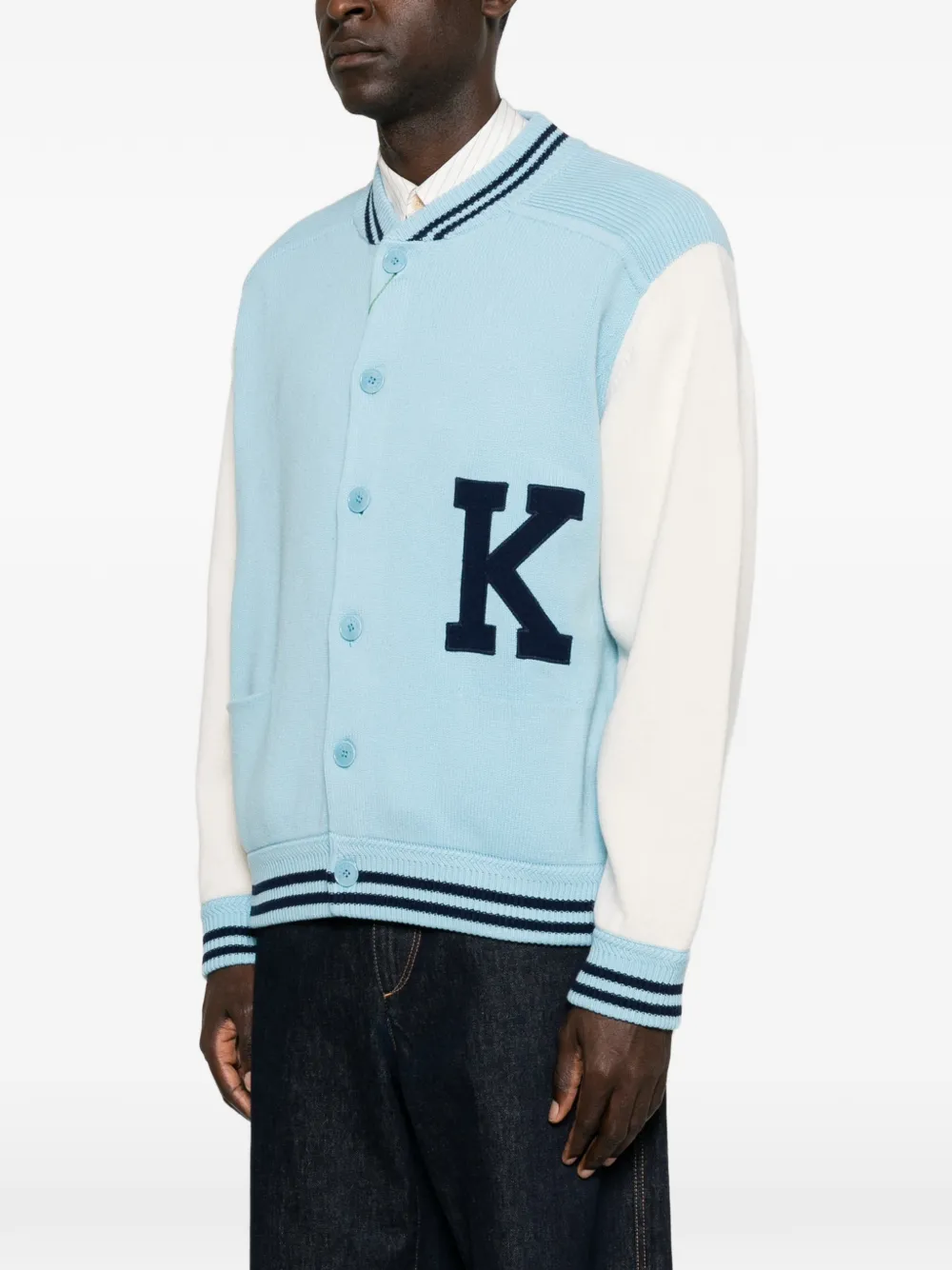 Kenzo Varsity logo-embroidered cardigan Blauw