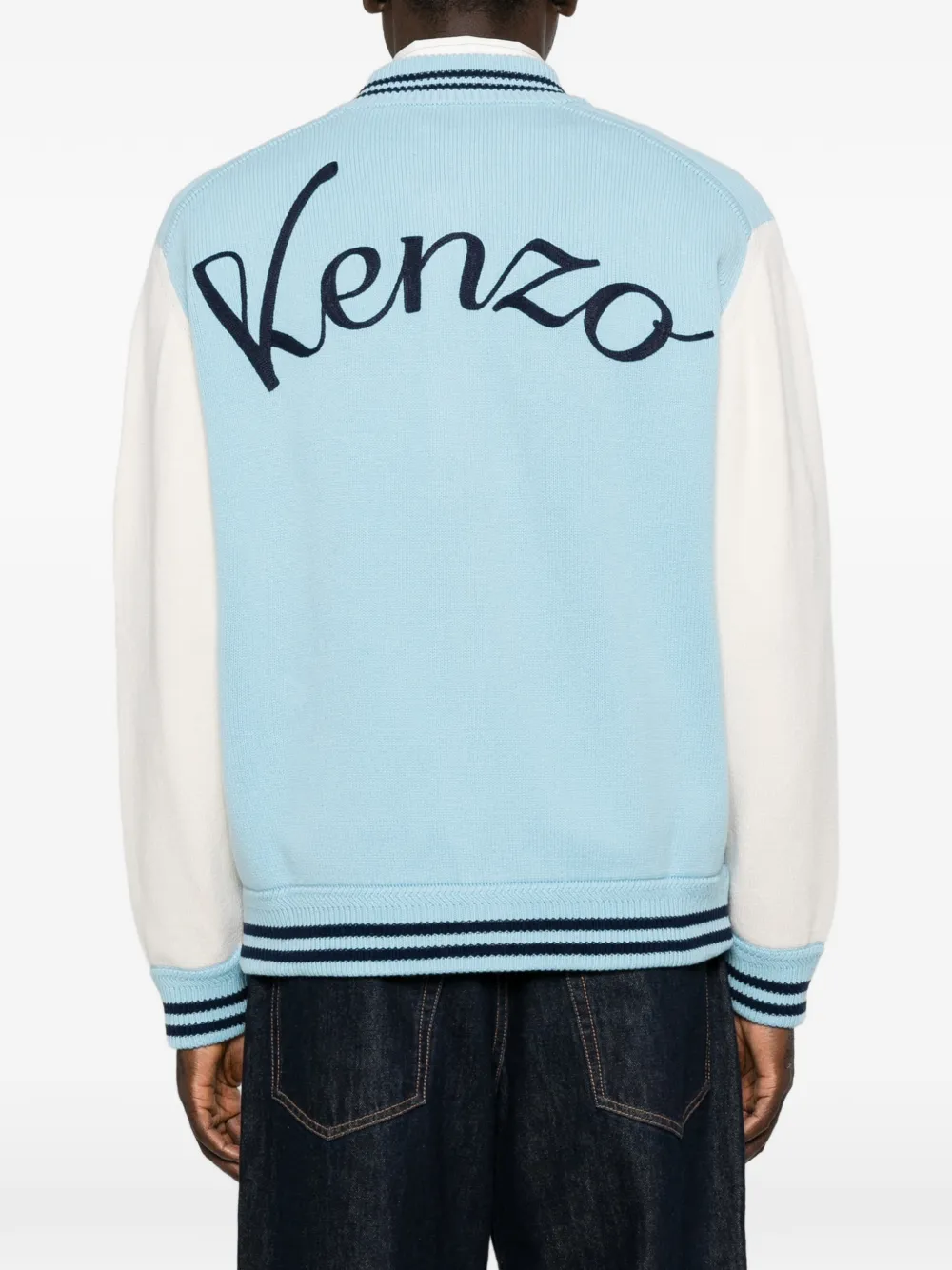 Kenzo Varsity logo-embroidered cardigan Blauw