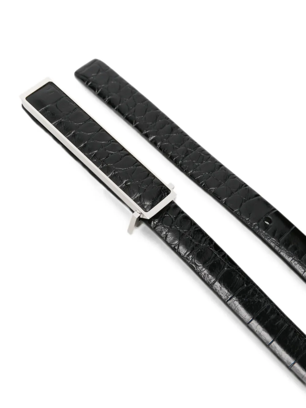 TOM FORD Riem met krokodillen-reliëf en plakkaat Zwart