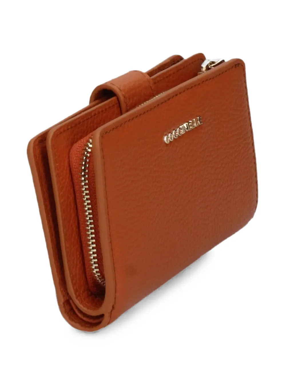 Coccinelle logo-plaque pebbled wallet - Braun