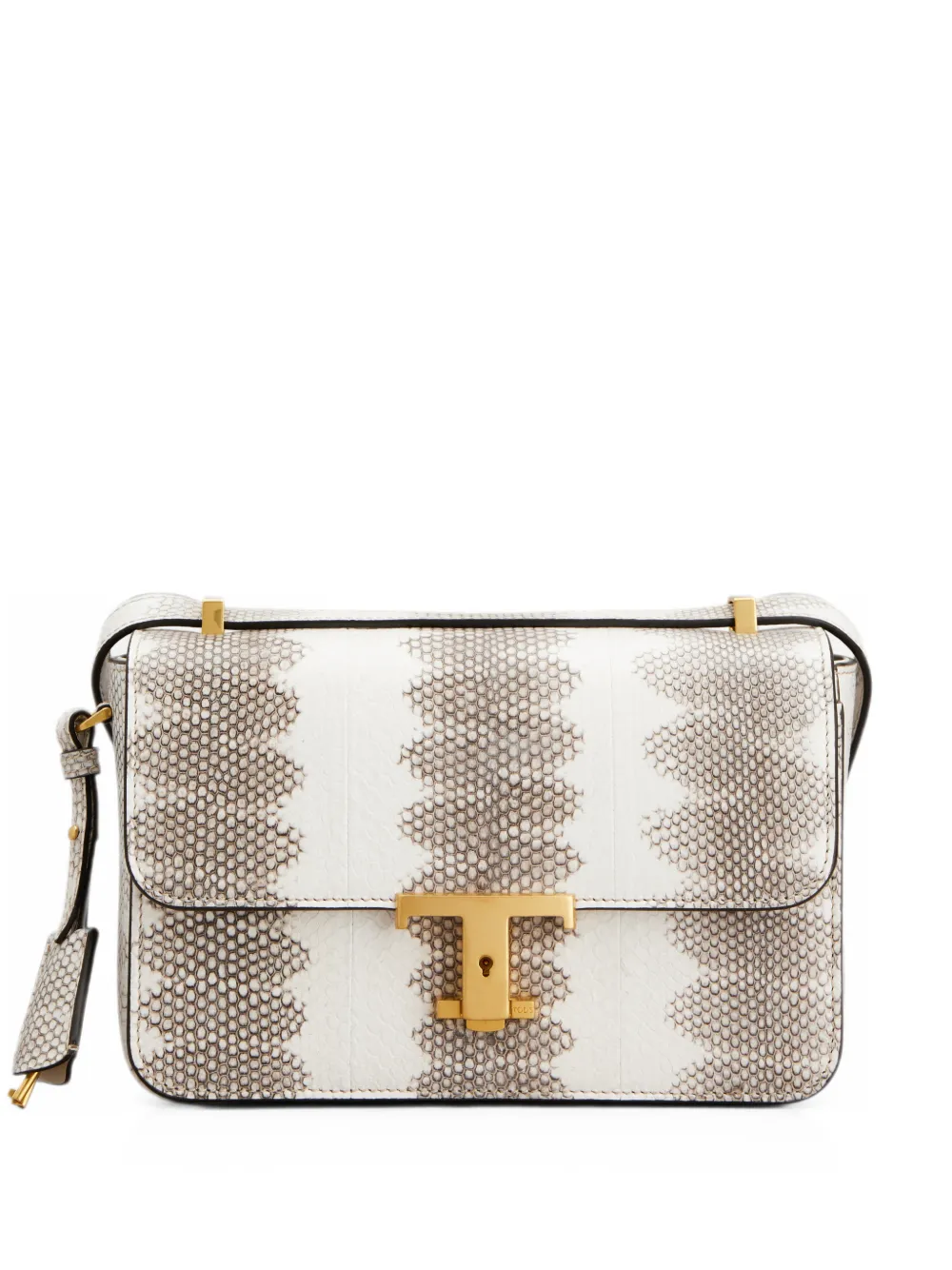 Tod's T timeless flap bag in reptile mini - Bianco