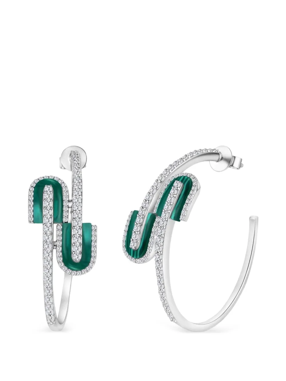 U LOS ANGELES Orecchini a cerchio U con diamanti e malachite - Argento