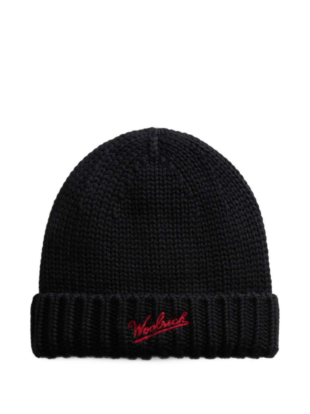 Woolrich logo-embroidered ribbed-knit beanie hat Zwart