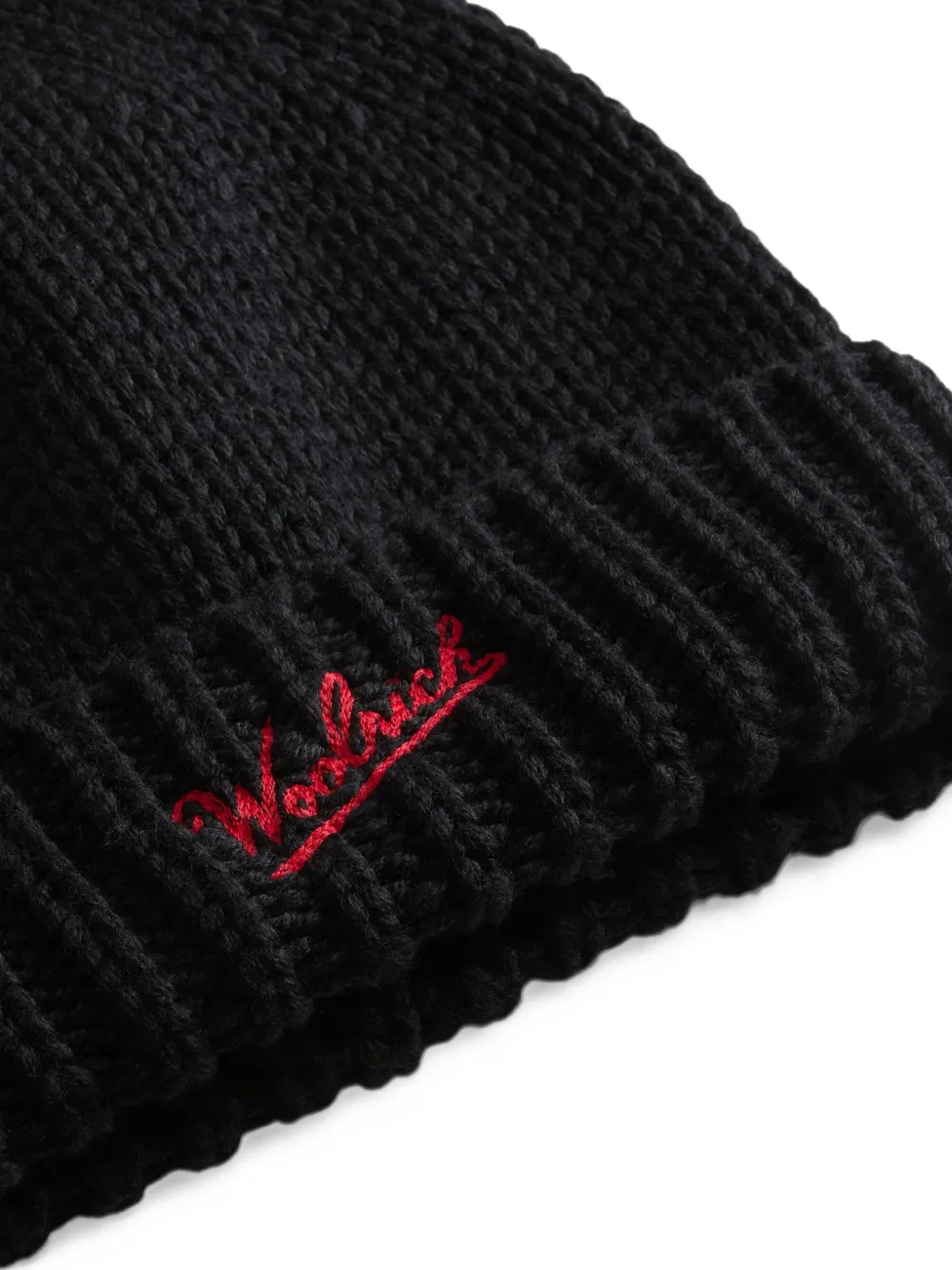 Woolrich logo-embroidered ribbed-knit beanie hat Zwart