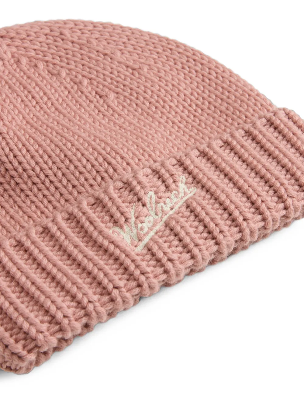 Woolrich Kids logo-embroidered ribbed-trim beanie hat Roze