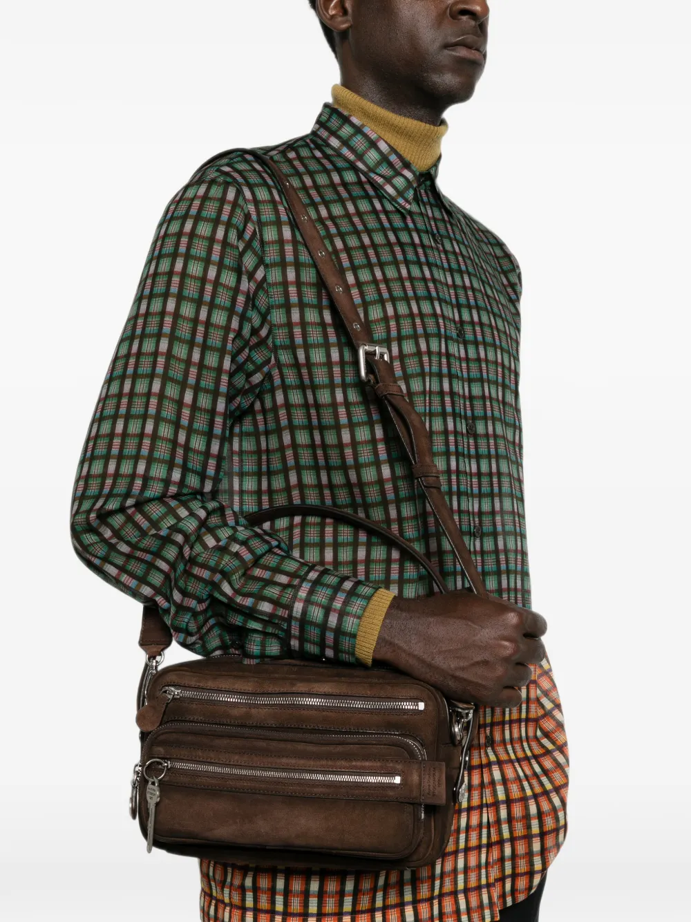 Acne Studios Suède schoudertas met ritsen Bruin