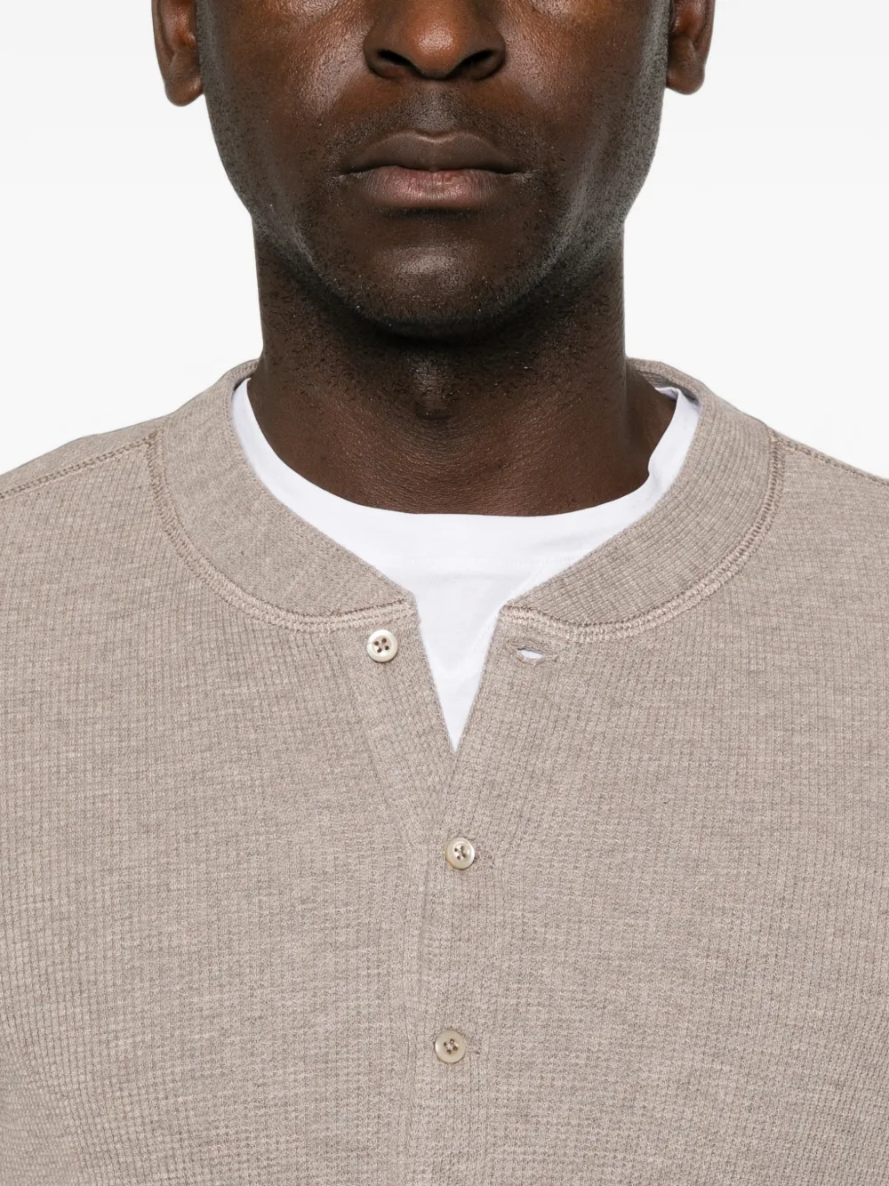 Brunello Cucinelli Wafelgebreide trui met henley-hals Grijs