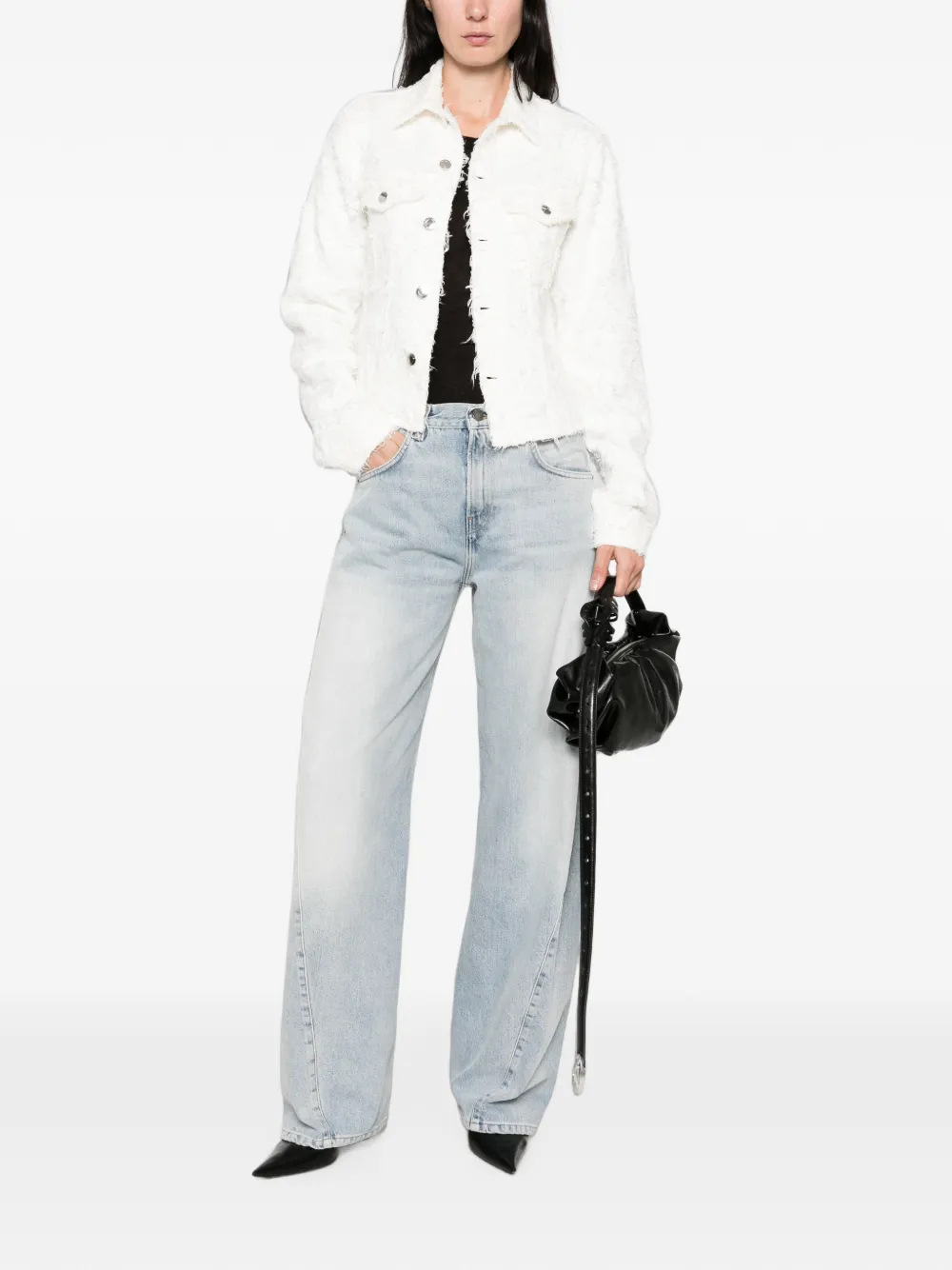 Haikure Cherry Fur-textured Denim Jacket In White