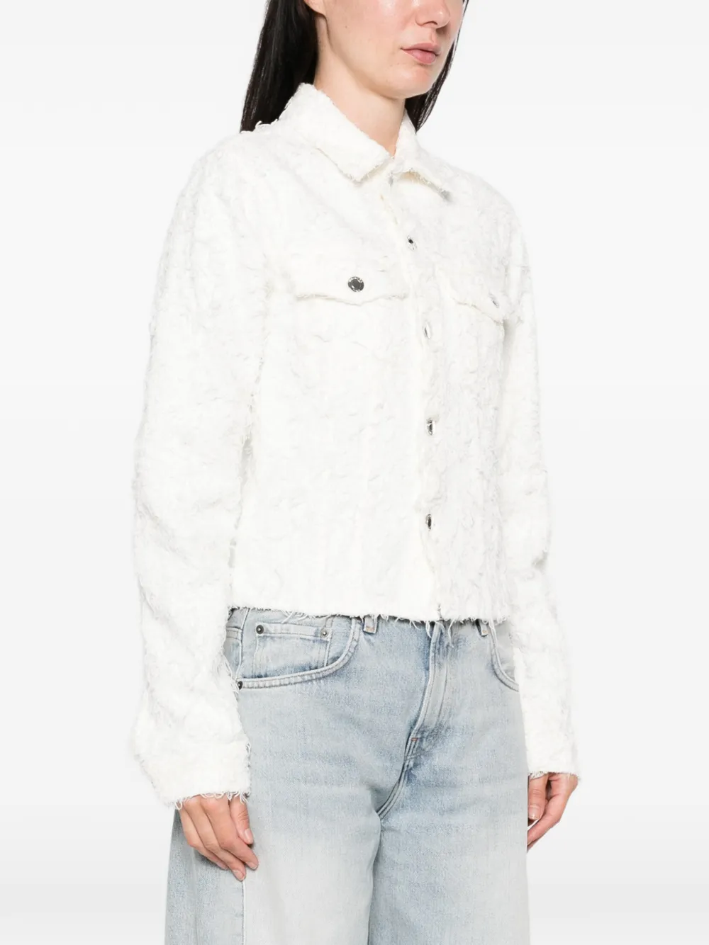 Haikure Cherry denim jack met bonttextuur Wit