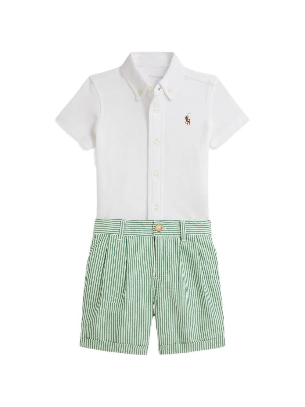 POLO RALPH LAUREN KIDS Gebreid Oxford shirt en seersucker shorts Wit