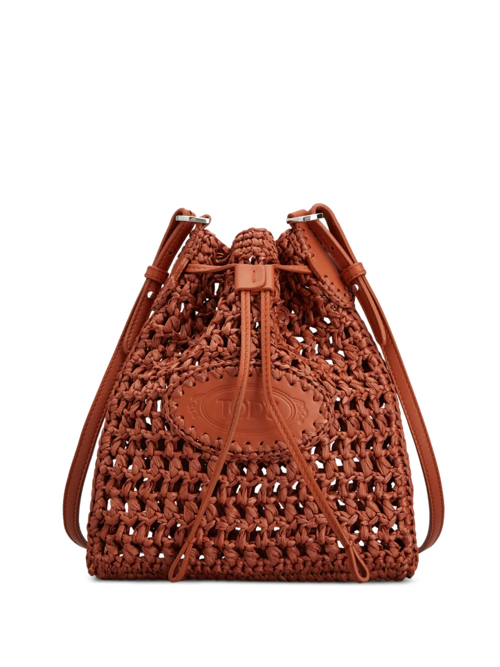 Tod's bucket bag in raffia and leather mini - Marrone