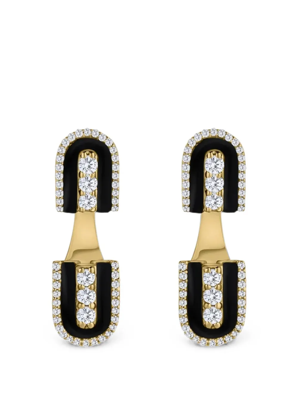U LOS ANGELES diamond and onyx post-back earrings - Gold